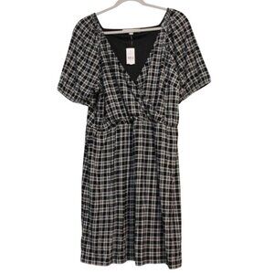 NWT LOFT Dress Size XL Gingham Puff Sleeve Faux Wrap Style Preppy Plaid Classic